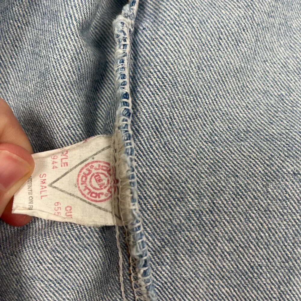 JOUJOU Blazer Womens S Blue Denim Floral Vintage 80s Oversized Boxy Long Jacket - Picture 8 of 13